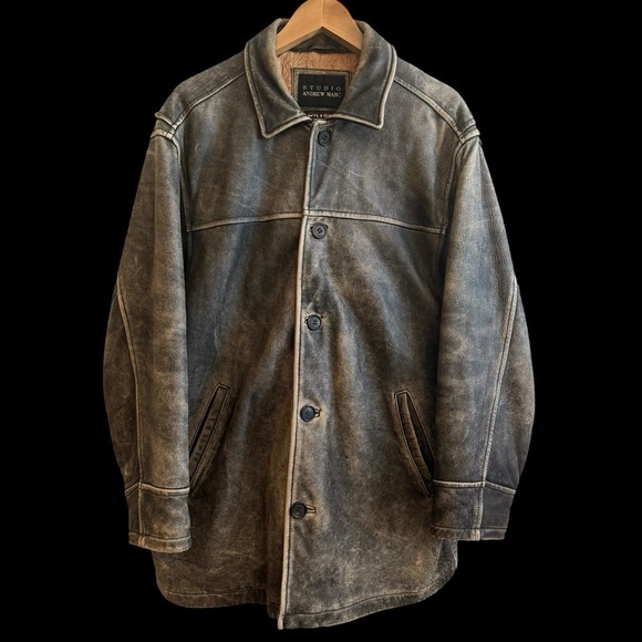Vintage Wilson Studio Andrew Marc 100% Leather Lined Coat Men's‎ Size Large - Picture 2 of 11